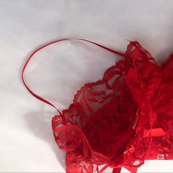 Vintage Red Sheer Lace Christmas Holiday Stocking with Bow - Picture 11 of 11